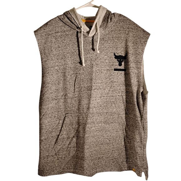 Project Rock Under Armour hoodie mens XL XLArge gray brahma bull sleeveless - Picture 1 of 9